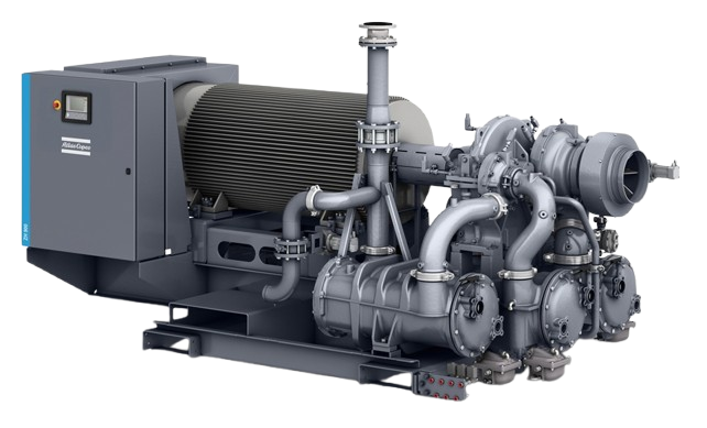 Atlas Copco oil-free centrifugal compressor with multi-stage design for pharmaceutical, food beverage, and electronics industry requiring 100% oil-free air