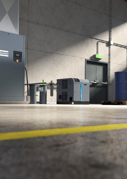 Atlas Copco refrigerant air dryer with variable speed drive technology for energy-efficient moisture removal in industrial compressed air systems